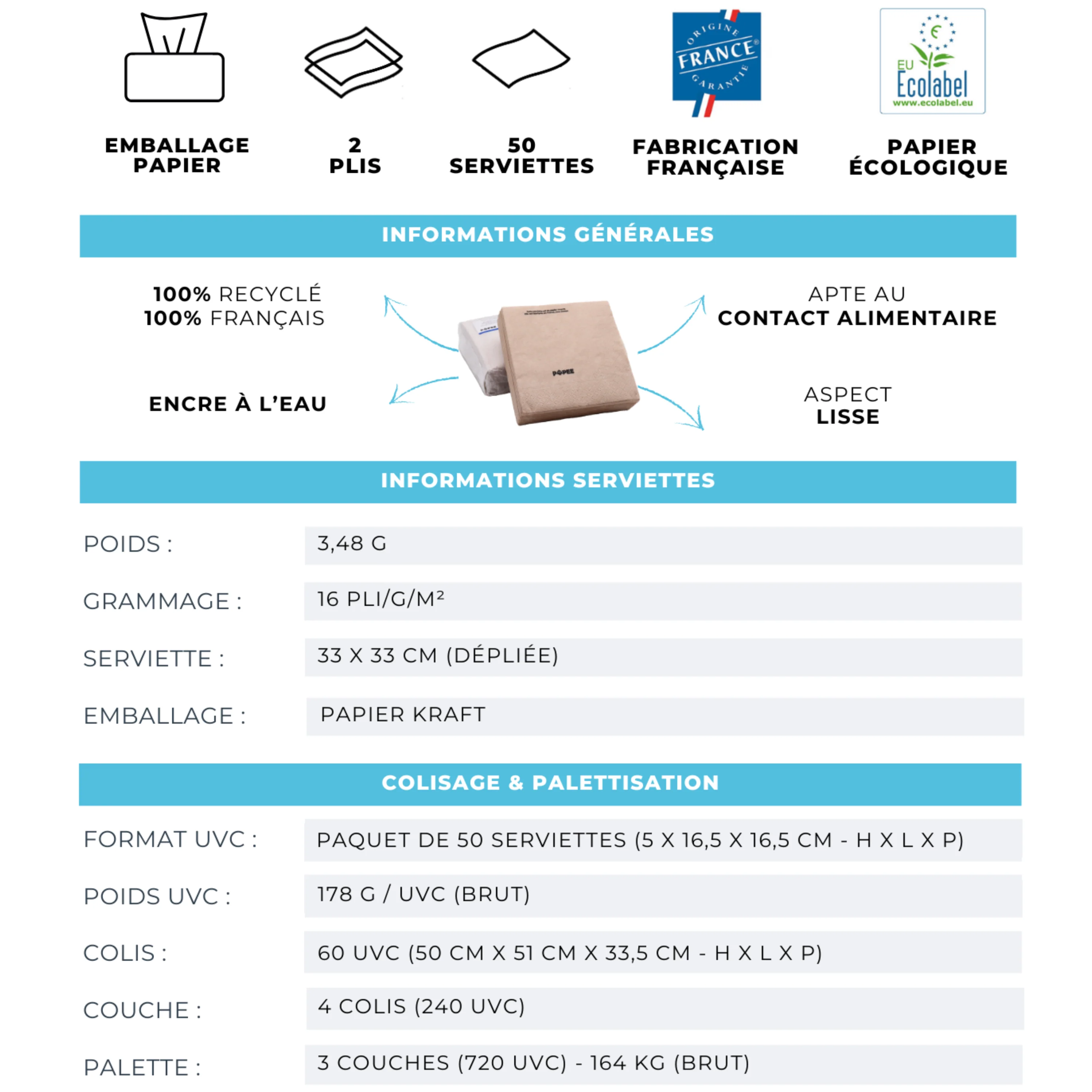SERVIETTES - Lot de 60 paquets de 50 - Image 6
